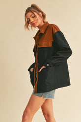Two Tone Button Up Jacket with Pockets Aemi + Co